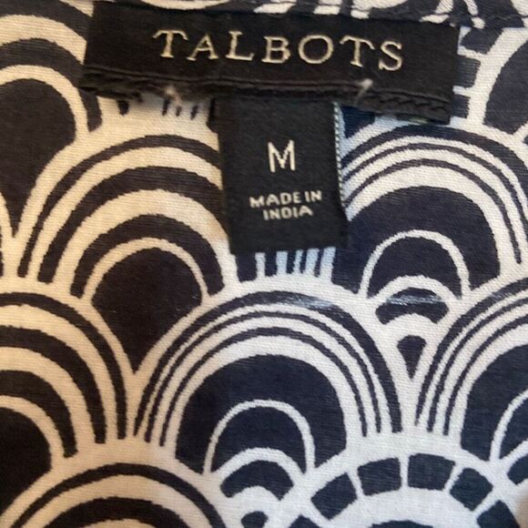 Talbots Black and White with Lace Front 3/4 Sleeves Tunic Top Women Size Medium - Picture 2 of 10